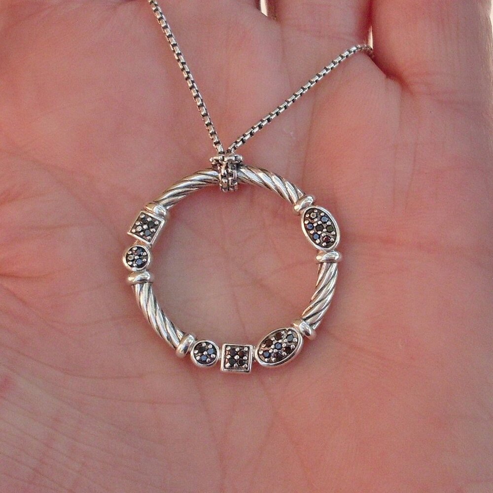 Retired - David Yurman Black Diamond Confetti Pendant w/Attached DY Chain - 925